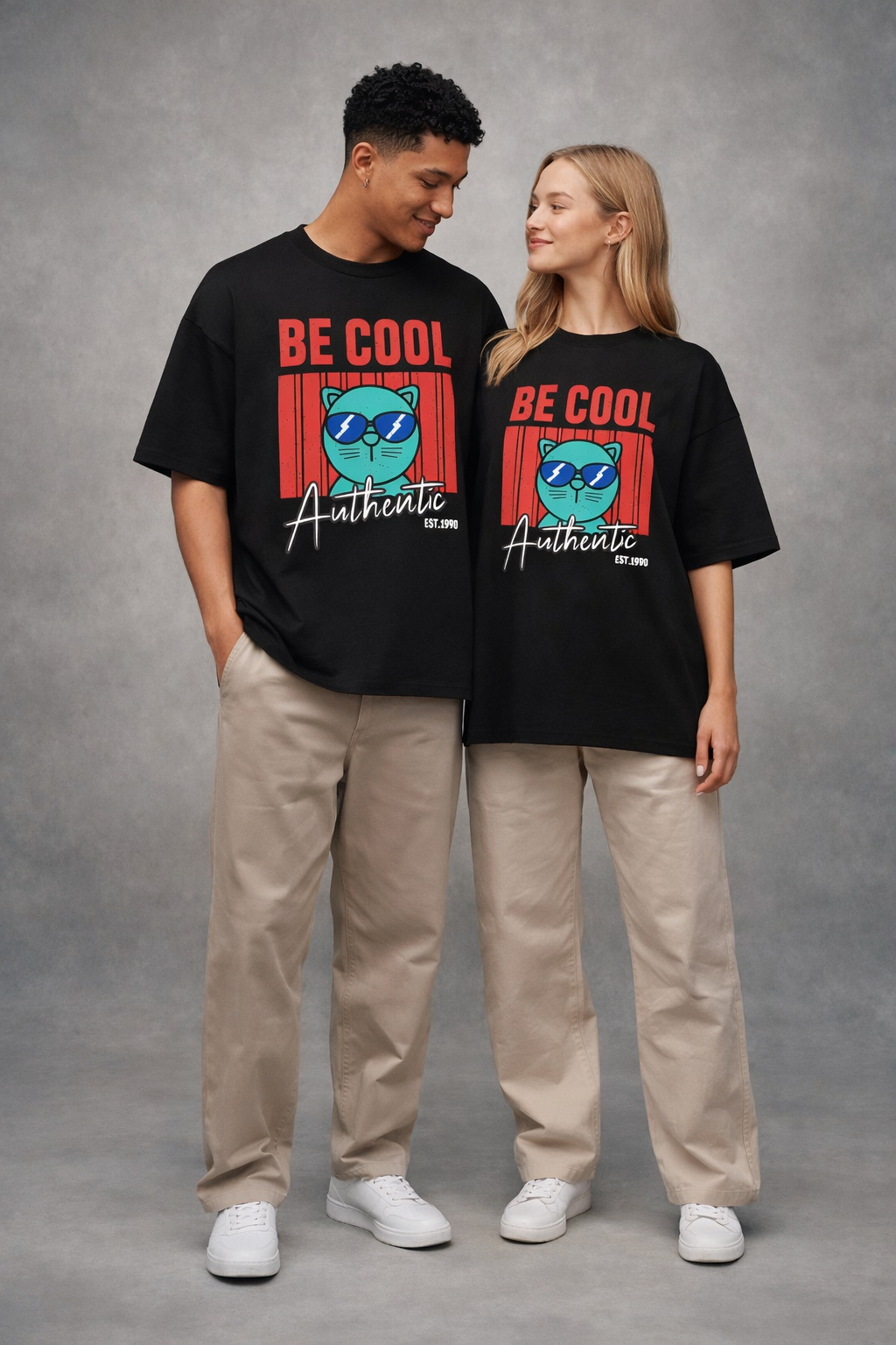 Be Cool Cat - Black Oversized Unisex T-Shirt