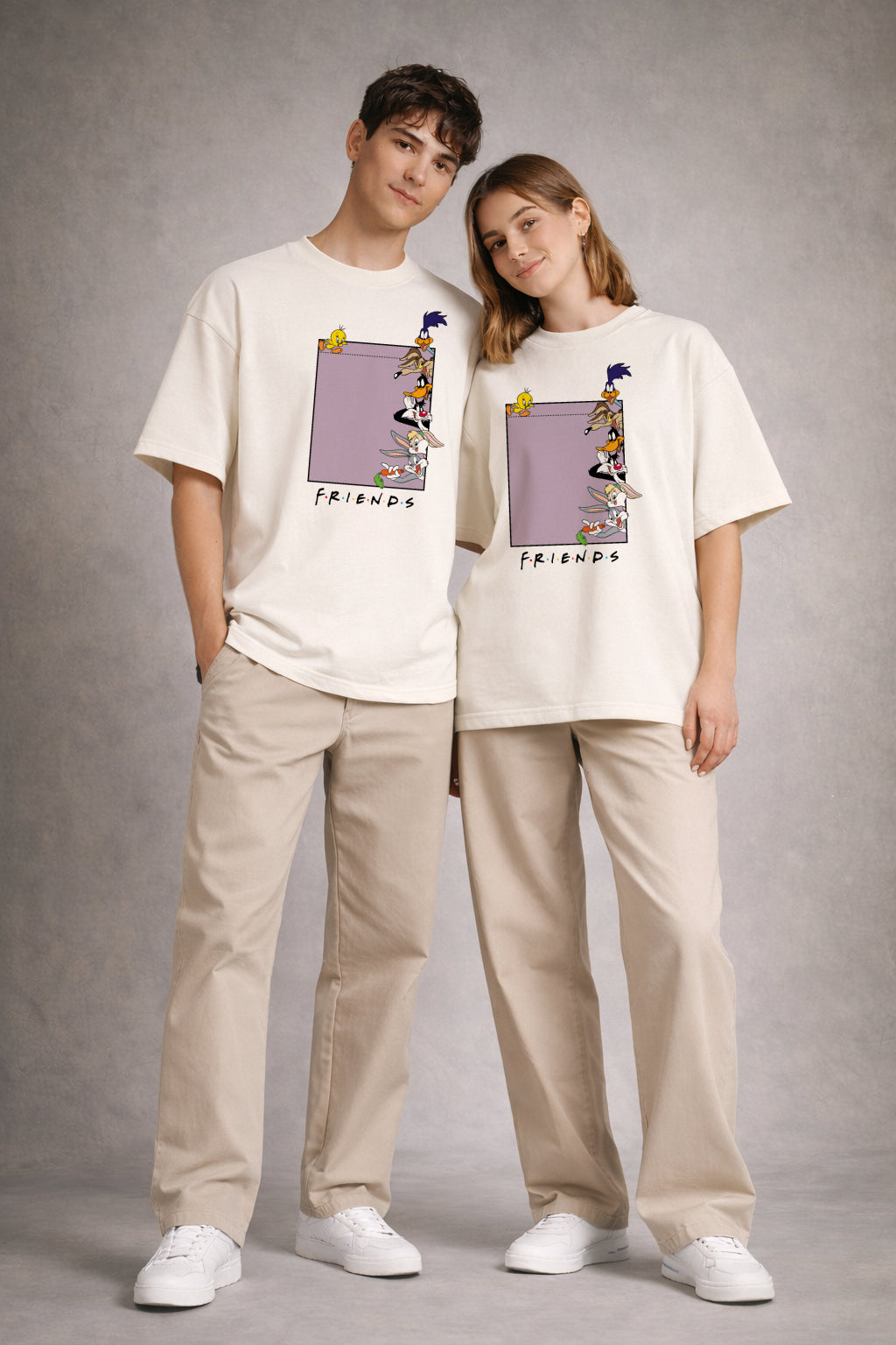 Cartoon Friends - Off-White Oversized Unisex T-Shirt