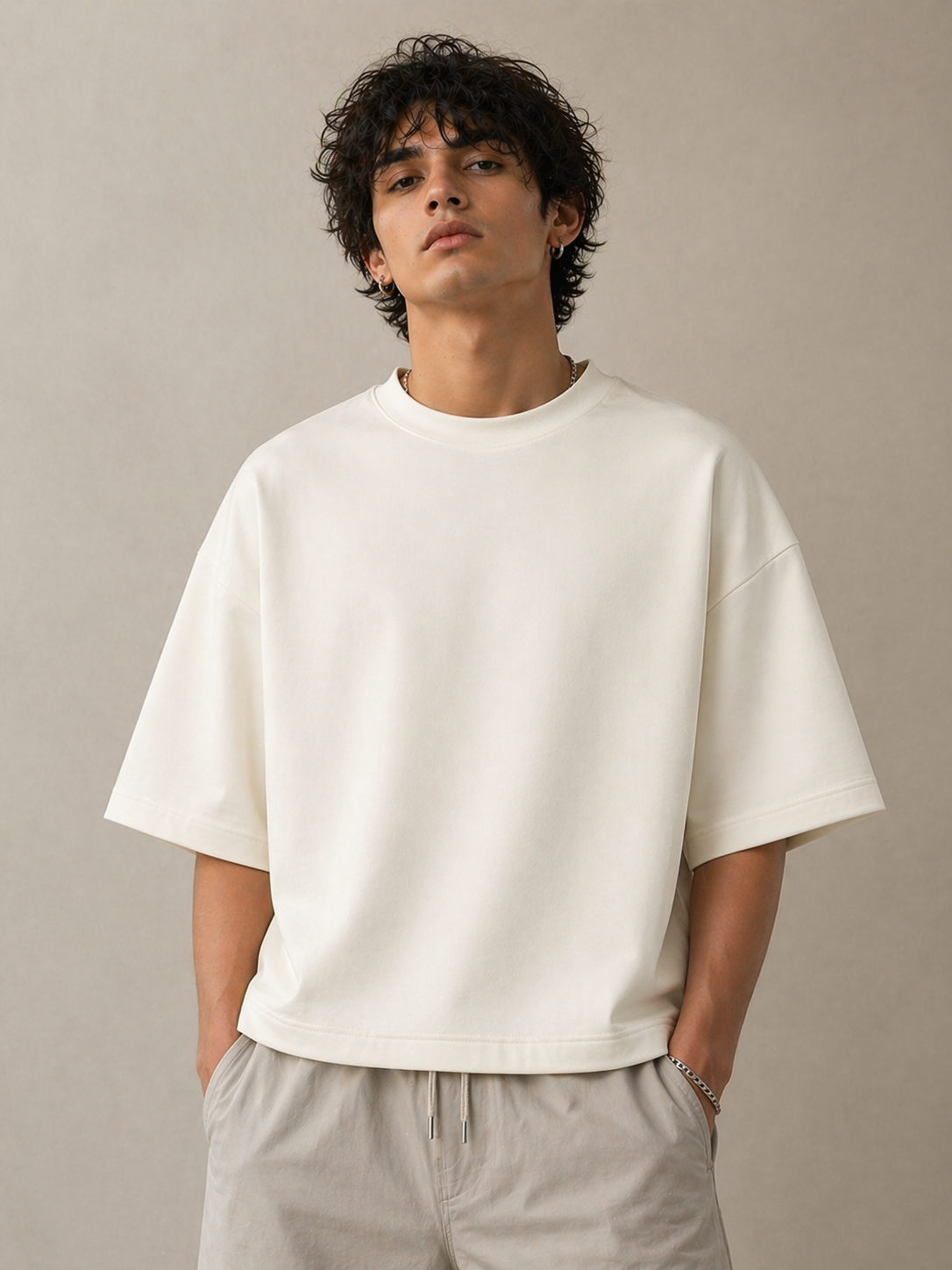Unisex Plain Oversized T shirt - Off White