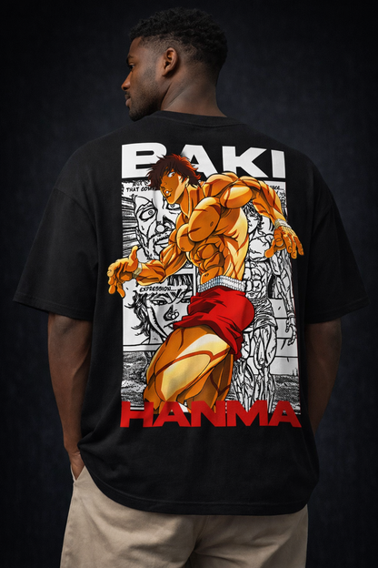 Baki Hanma – Midnight Black Oversized Men's T-Shirt