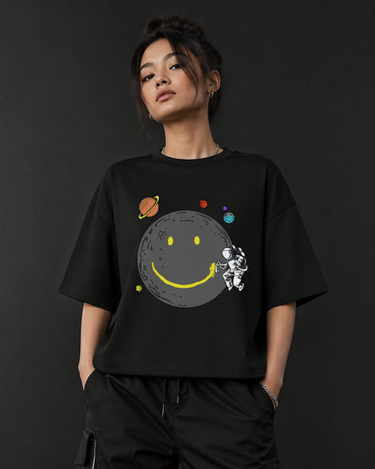 Cosmic Smile - Black Oversized Unisex T-Shirt