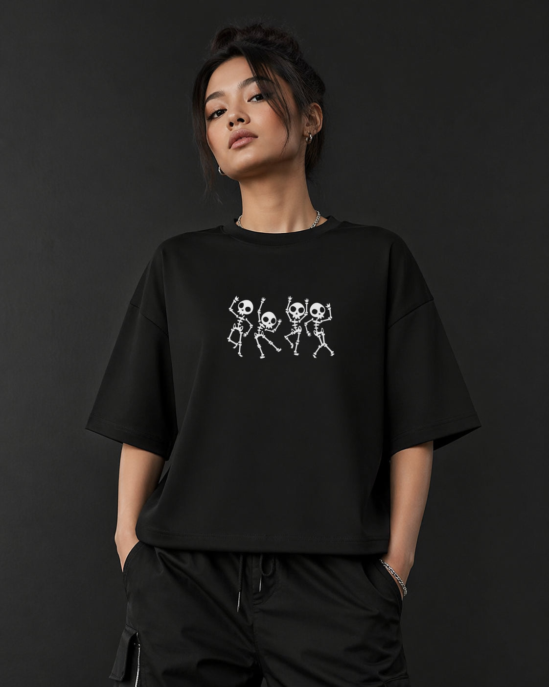 Dancing Skeletons - Black Oversized Unisex T-Shirt