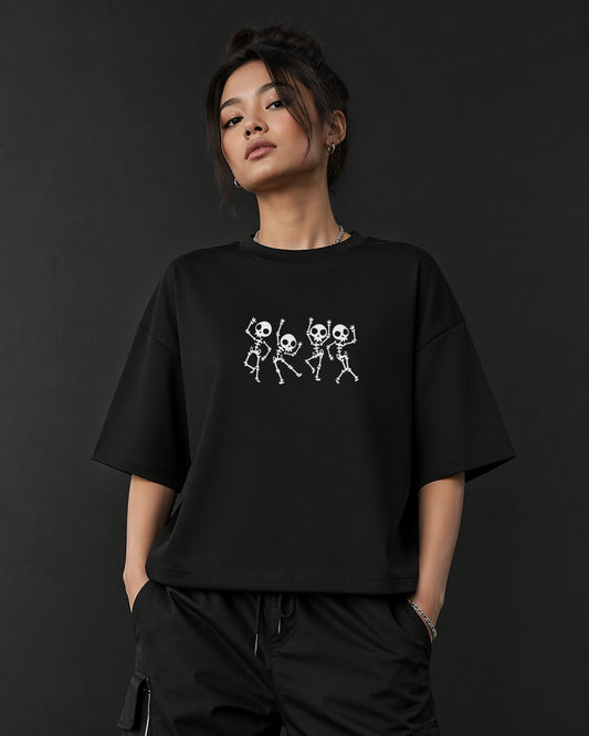 Dancing Skeletons - Black Oversized Unisex T-Shirt