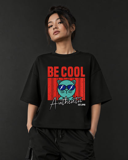 Be Cool Cat - Black Oversized Unisex T-Shirt