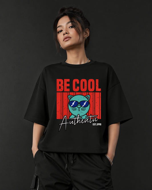 Be Cool Cat - Black Oversized Unisex T-Shirt