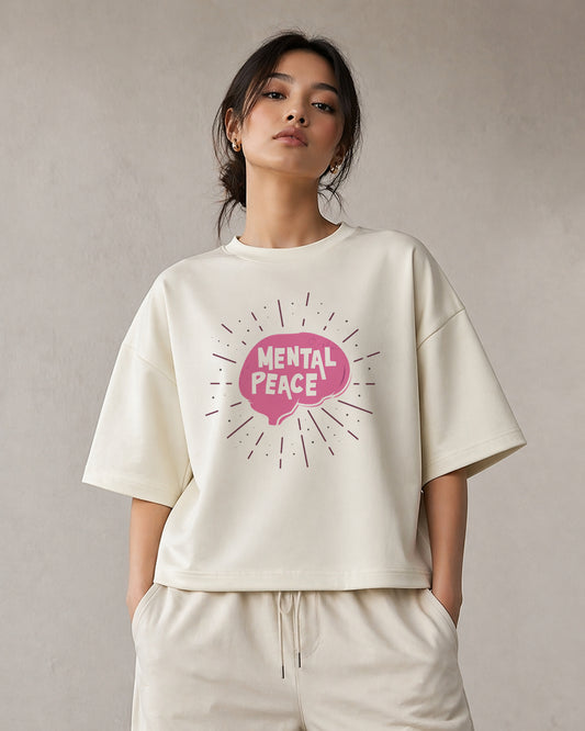 Mental Peace Graphic – Off White Unisex Oversized T-Shirt