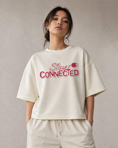 Stay Connected Graphic – Off White Unisex Oversized T-Shirt