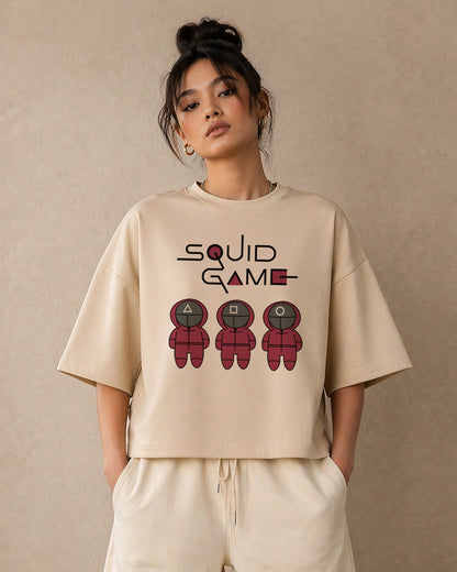 Squid Game – Beige Unisex Oversized T-Shirt