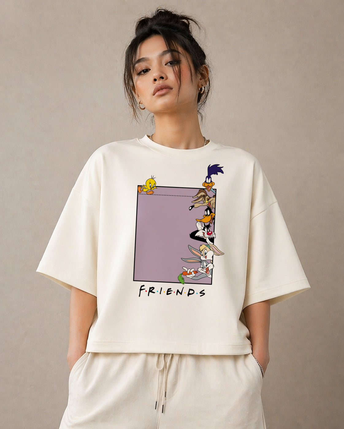 Cartoon Friends - Off-White Oversized Unisex T-Shirt
