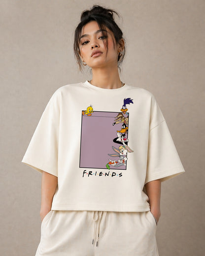 Cartoon Friends - Off-White Oversized Unisex T-Shirt