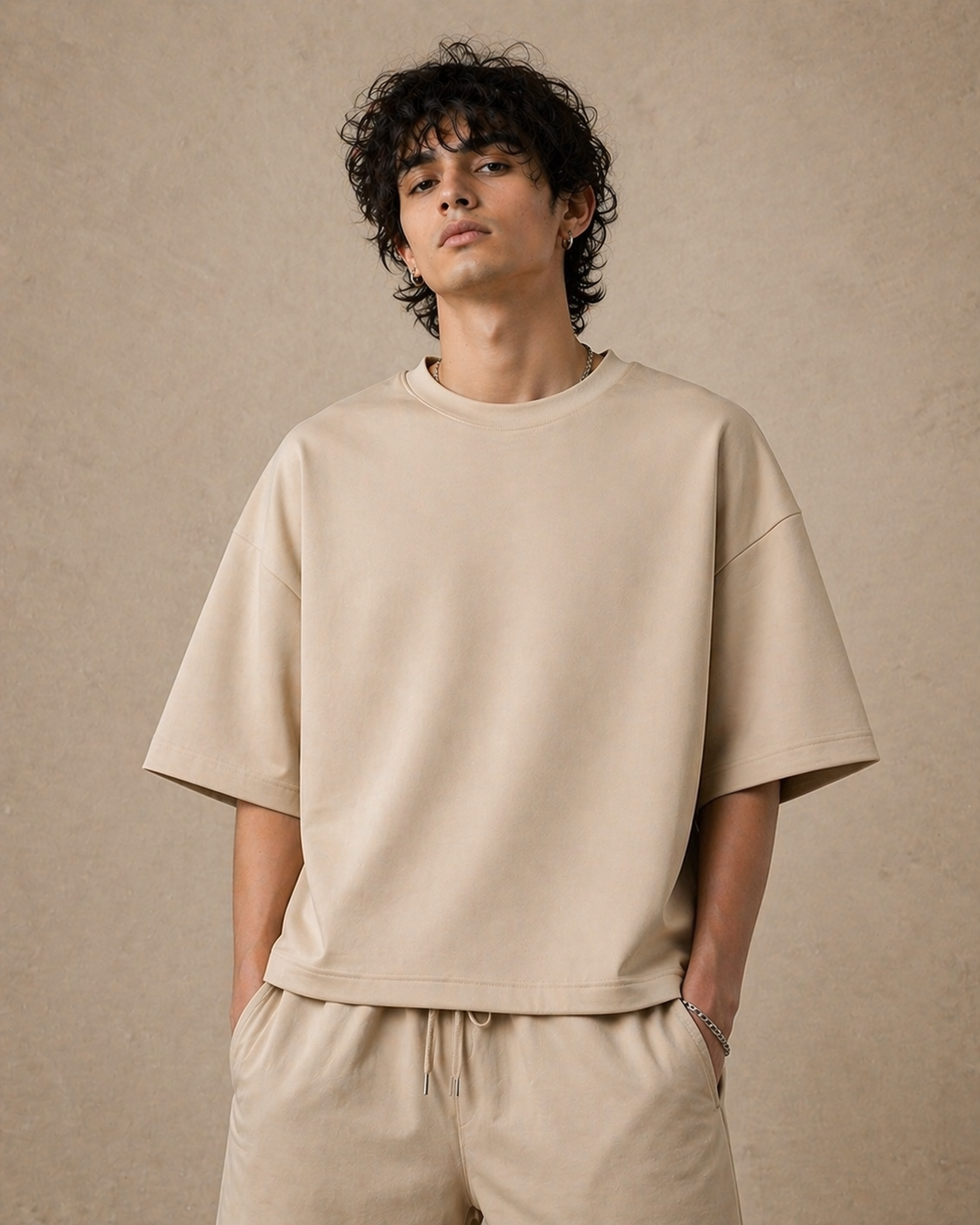 Unisex Plain Oversized T shirt - Beige