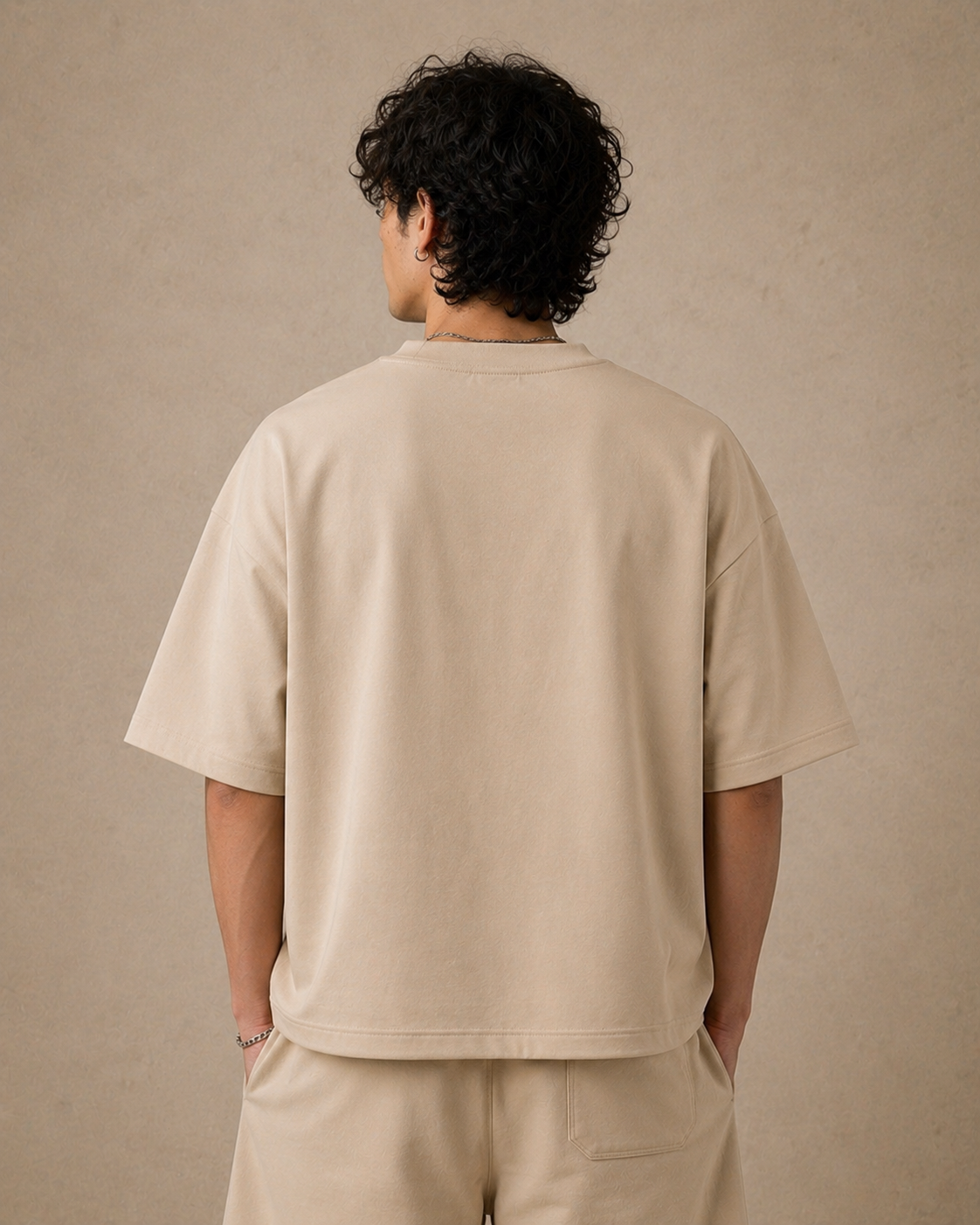 Unisex Plain Oversized T shirt - Beige