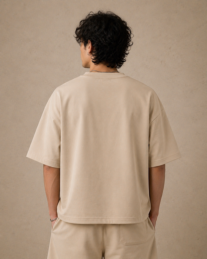 Unisex Plain Oversized T shirt - Beige