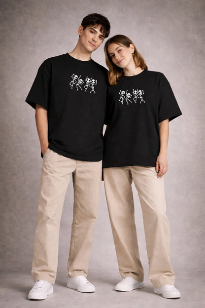 Dancing Skeletons - Black Oversized Unisex T-Shirt