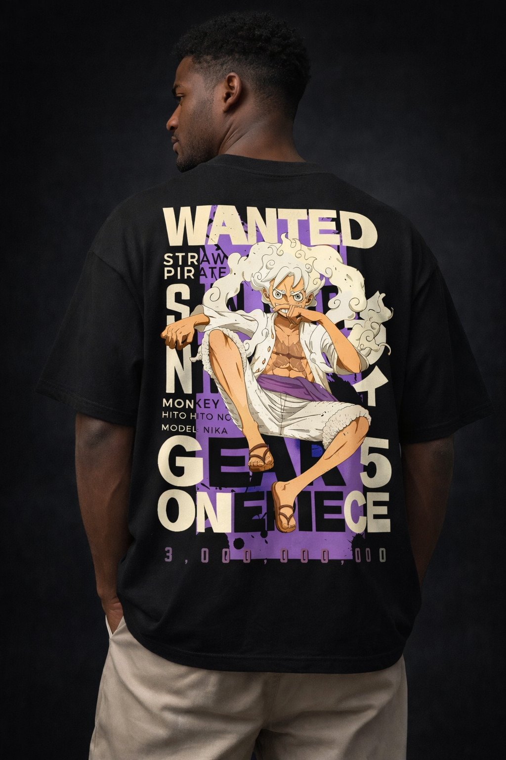 Luffy  Gear 5  – Midnight Black Oversized Men's  T-Shirt