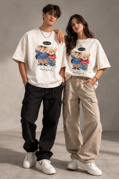 Hangout Bears -Off-White Oversized Unisex T-Shirt