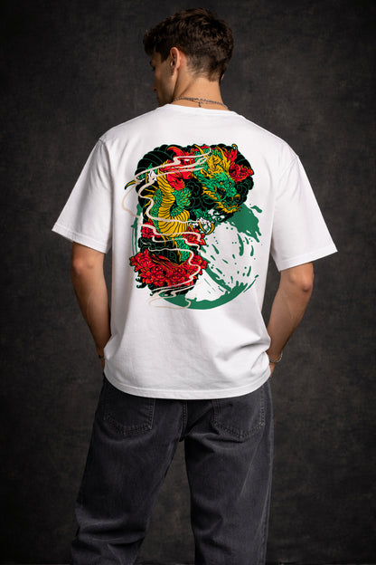 Imperial Dragon – White Oversized Men's T-Shirt