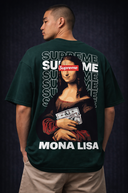Mona Lisa Street Art – Forest Green Oversized Men's T-Shirt