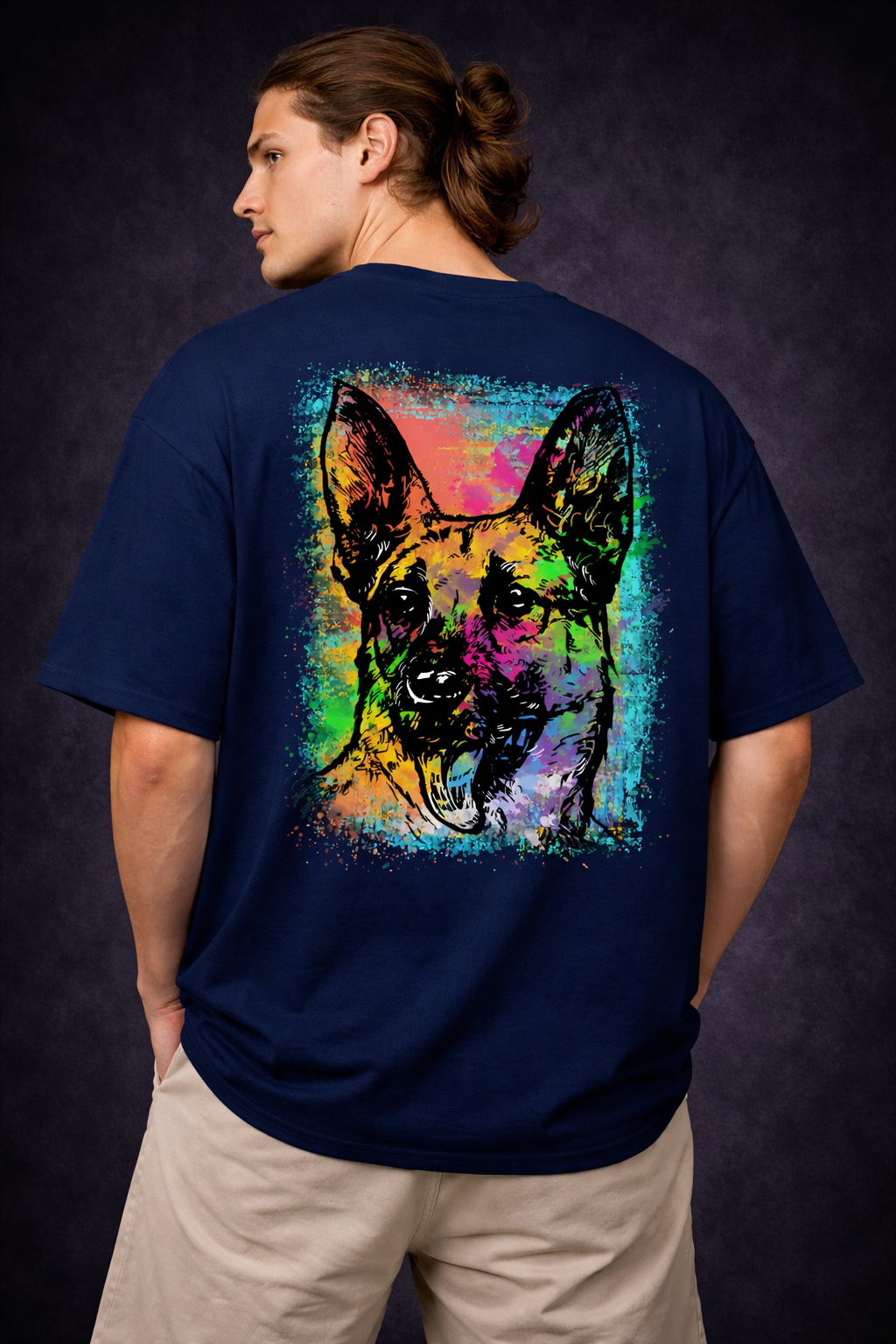 Neon Shepherd – Deep Navy Oversized Men's T-Shirt