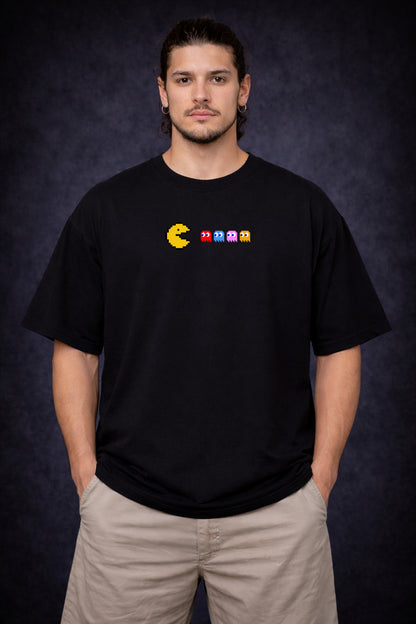 Pacman Skull – Midnight Black Oversized Men's T-Shirt