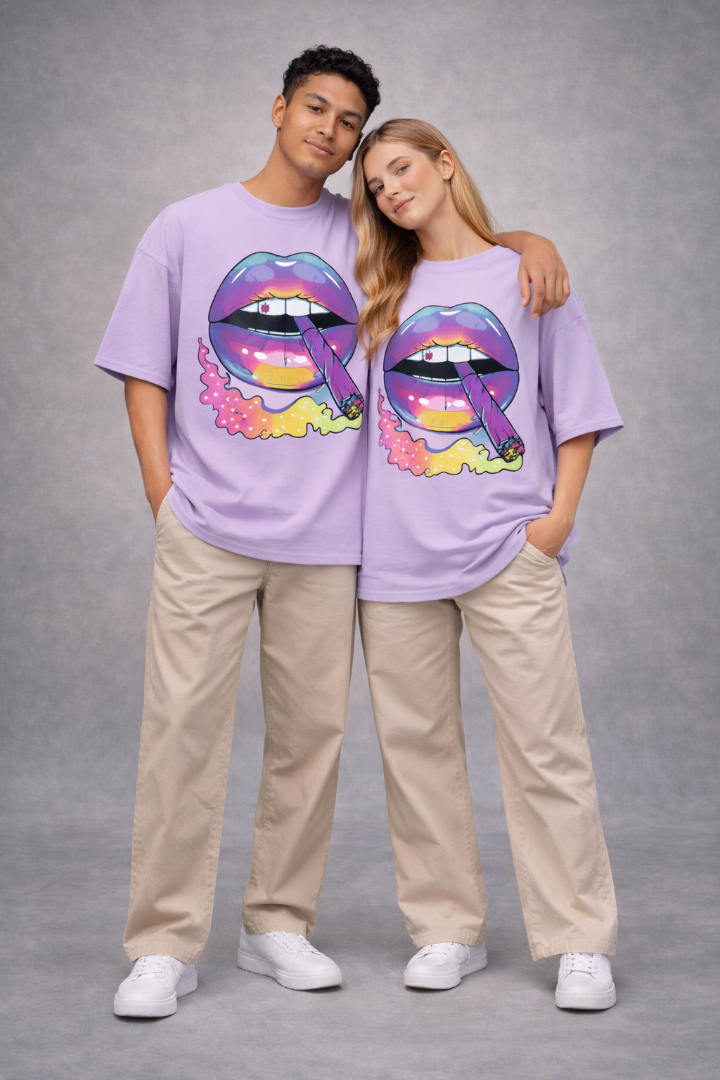 Psychedelic Lips - Lilac Oversized Unisex T-Shirt