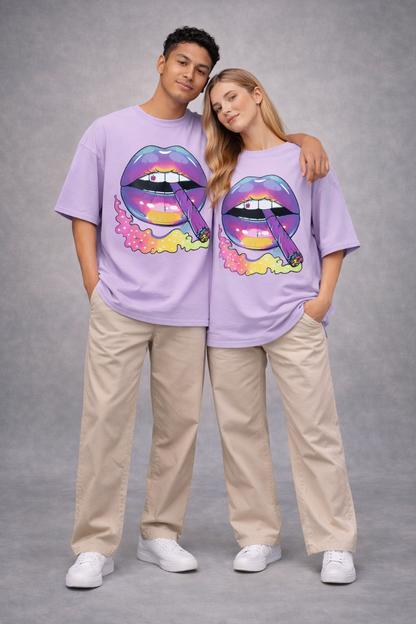 Psychedelic Lips - Lilac Oversized Unisex T-Shirt