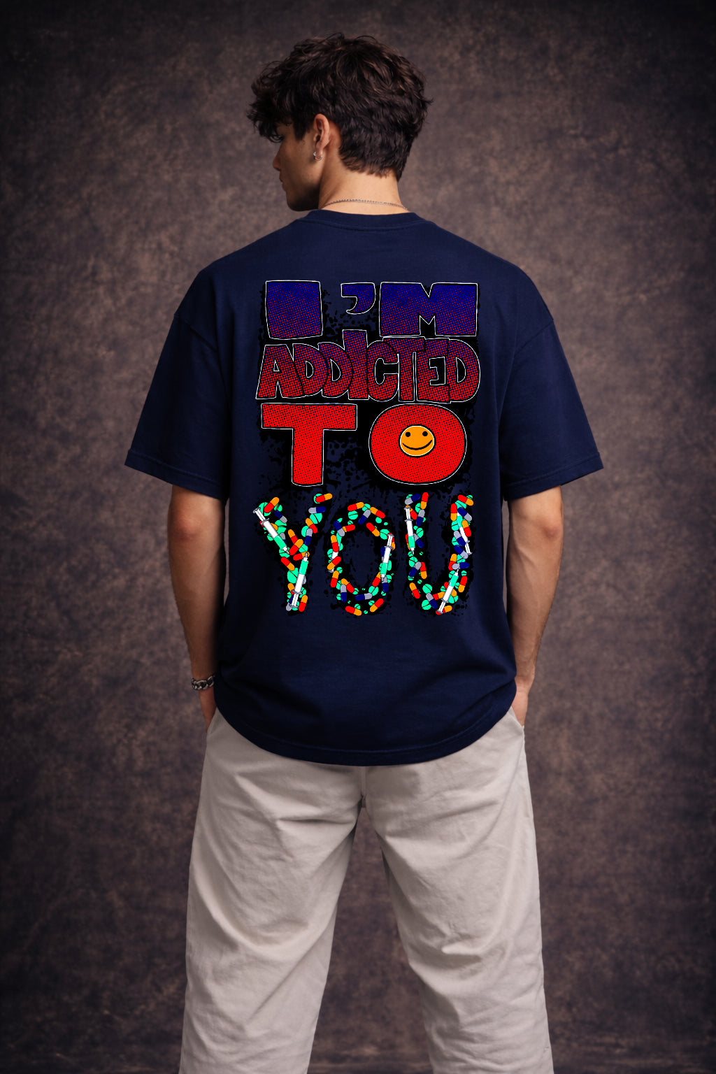 I’m Addicted To You – Navy Blue Oversized T-Shirt