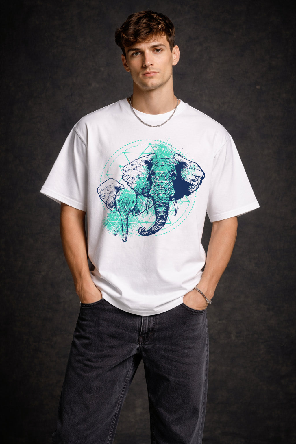 Sacred Elephant – White Oversized Men's T-Shirt