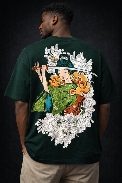 Samurai Geisha Art – Forest Green Oversized Men's  T-Shirt