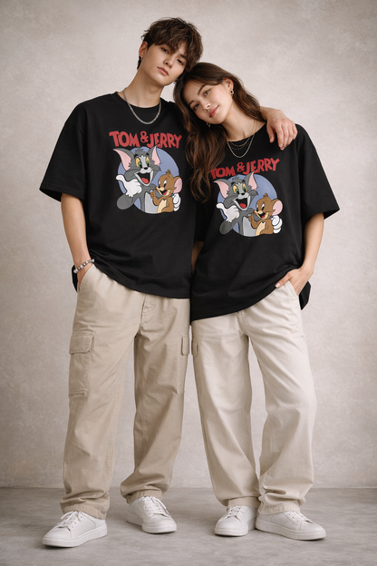 Tom & Jerry - Black Oversized Unisex T-Shirt